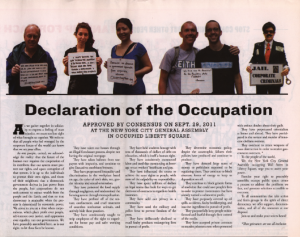 (Declaration of the Occupation published in the OCWSJ, Activist Publications at MoRUS)